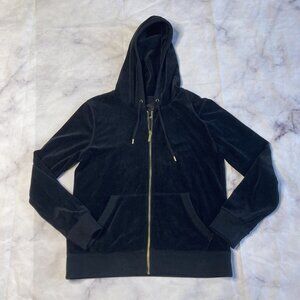 Michael Kors Black Velour Zip Up Hoodie Womens Size Large Jacket Y2K